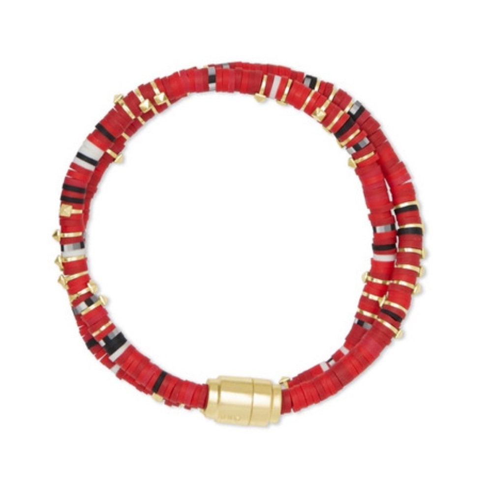 Kendra Scott Red, Black & White Beaded Coil Bracelet with Gold Accents